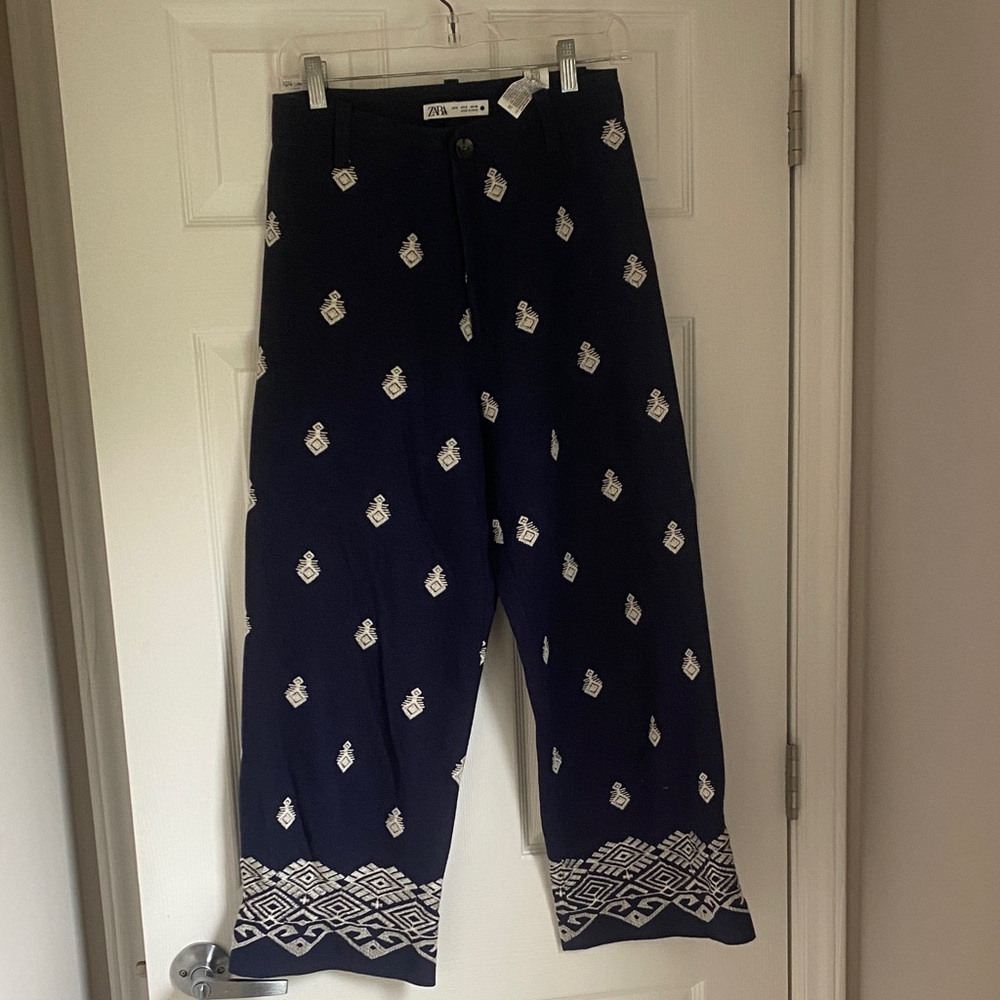 Zara Navy Wide Leg Pants